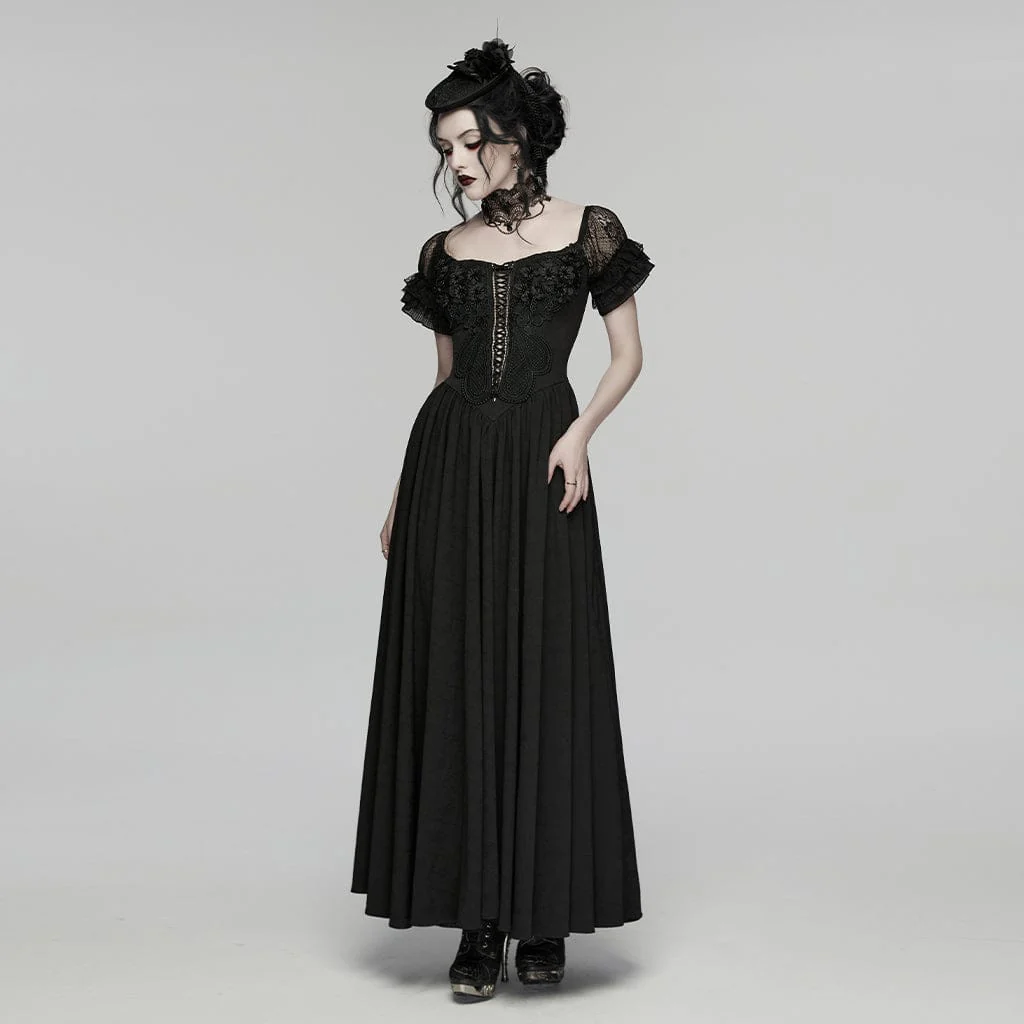 Women's Gothic Floral Ruffled Off Shoulder Maxi Dress Wedding Dress - Image 4