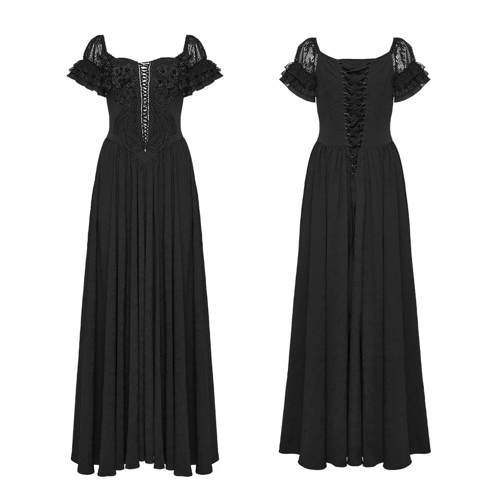 Women's Gothic Floral Ruffled Off Shoulder Maxi Dress Wedding Dress - Image 5