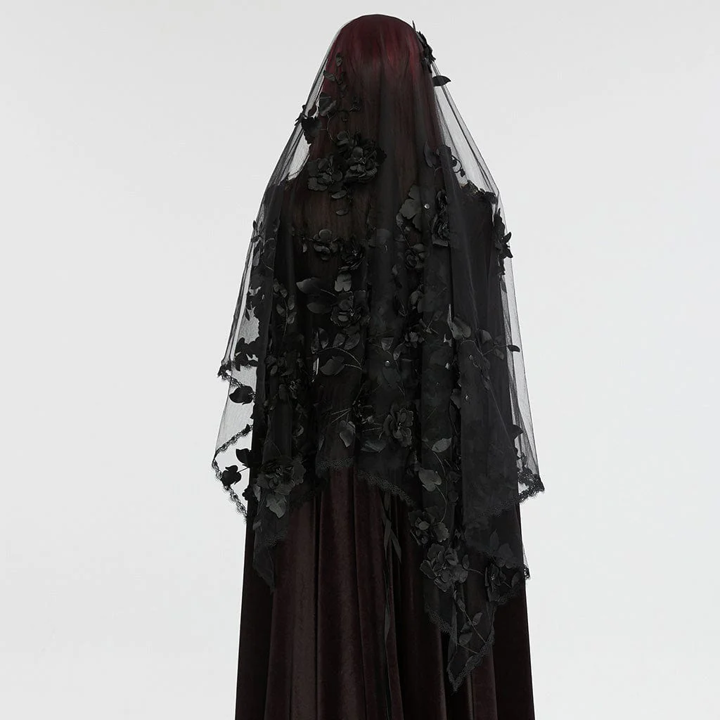 Women's Gothic Floral Splice Mesh Veil - Image 3