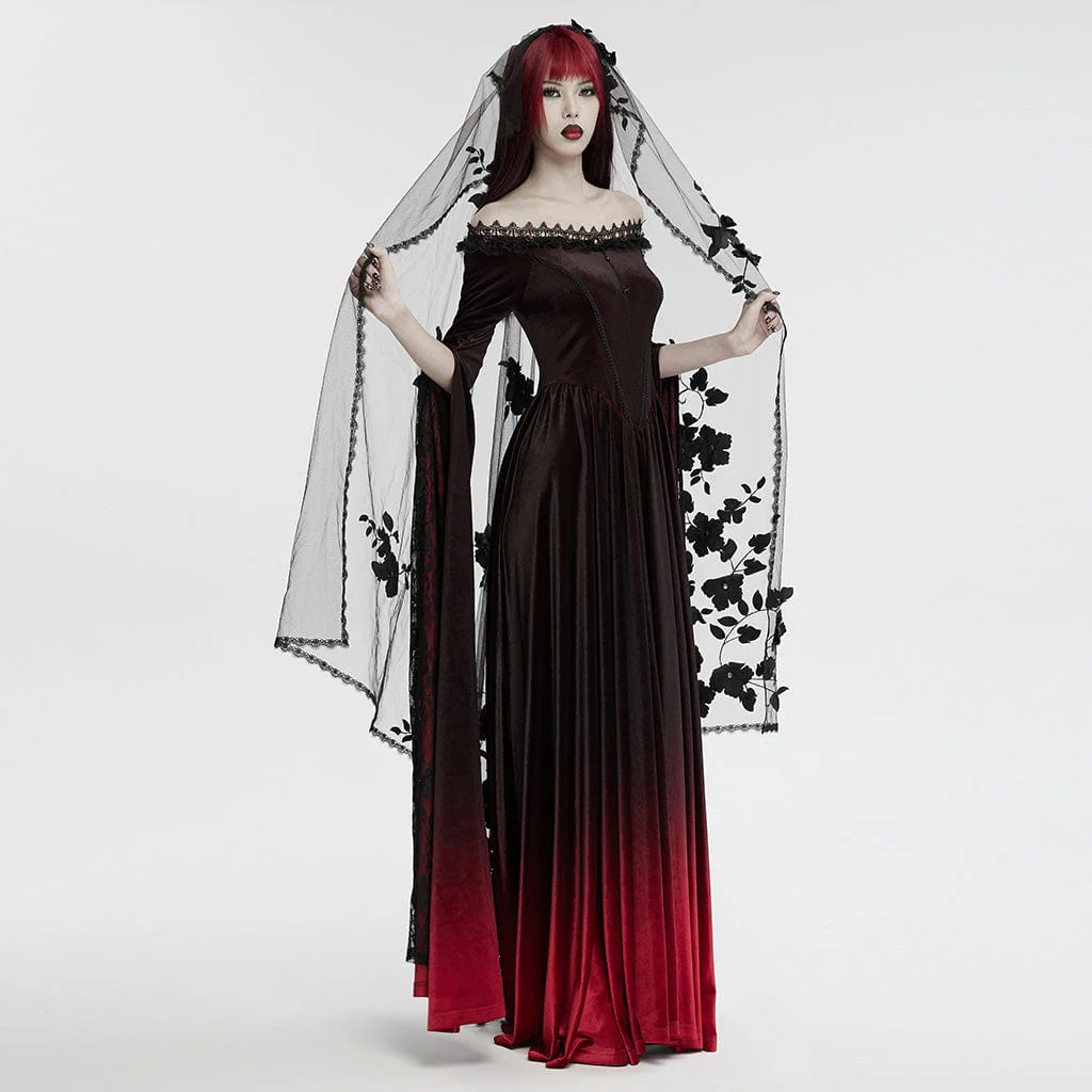 Women's Gothic Floral Splice Mesh Veil - Image 4