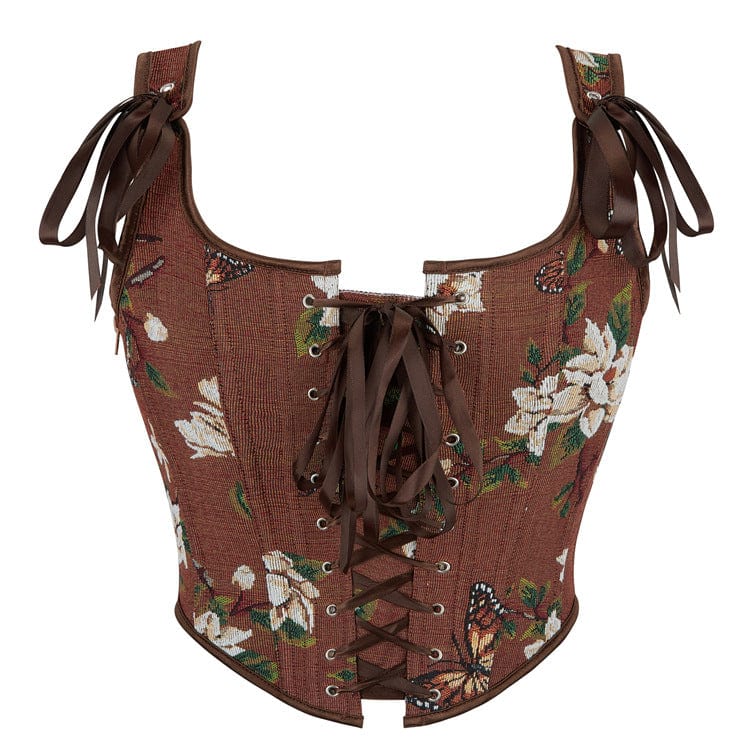 Women's Gothic Flower&Butterfly Jacquard Lace-up Bustier