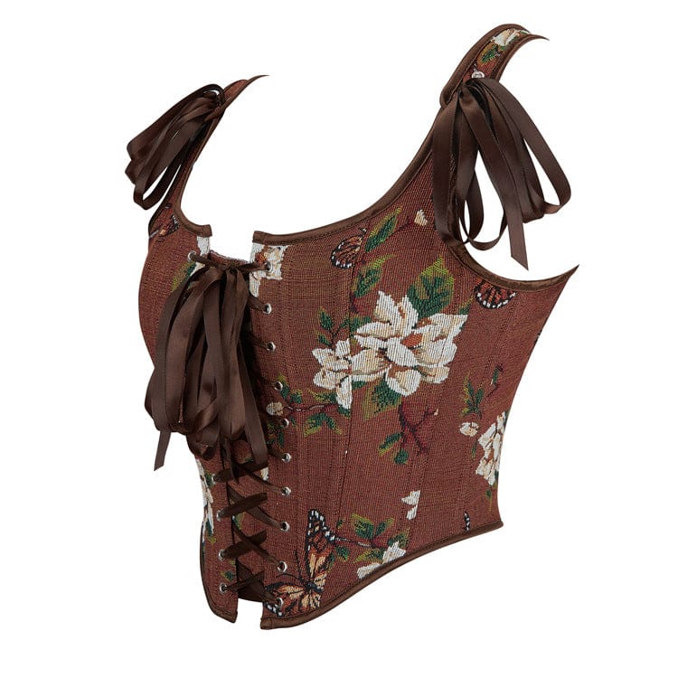 Women's Gothic Flower&Butterfly Jacquard Lace-up Bustier - Image 2