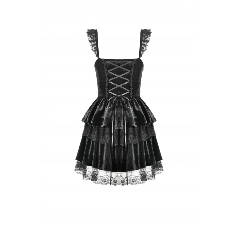 Women's Gothic Flower Embroidered Multilayer Lace Velet Slip Dress Graduation Dress - Image 15