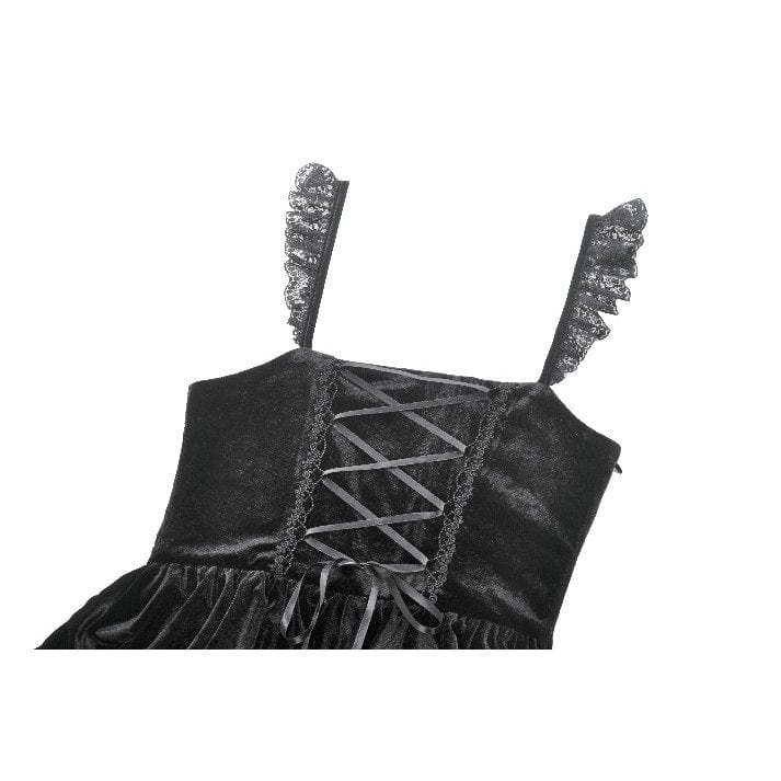 Women's Gothic Flower Embroidered Multilayer Lace Velet Slip Dress Graduation Dress - Image 17