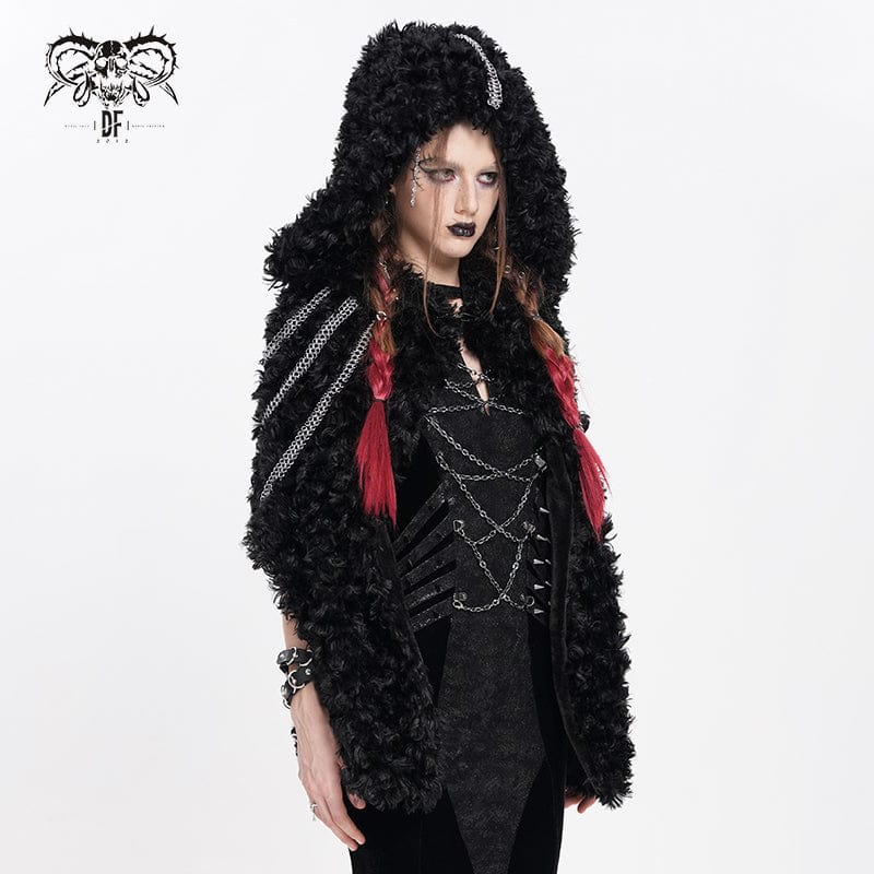 Women's Gothic Fluffy Chain Hooded Cape - Image 3