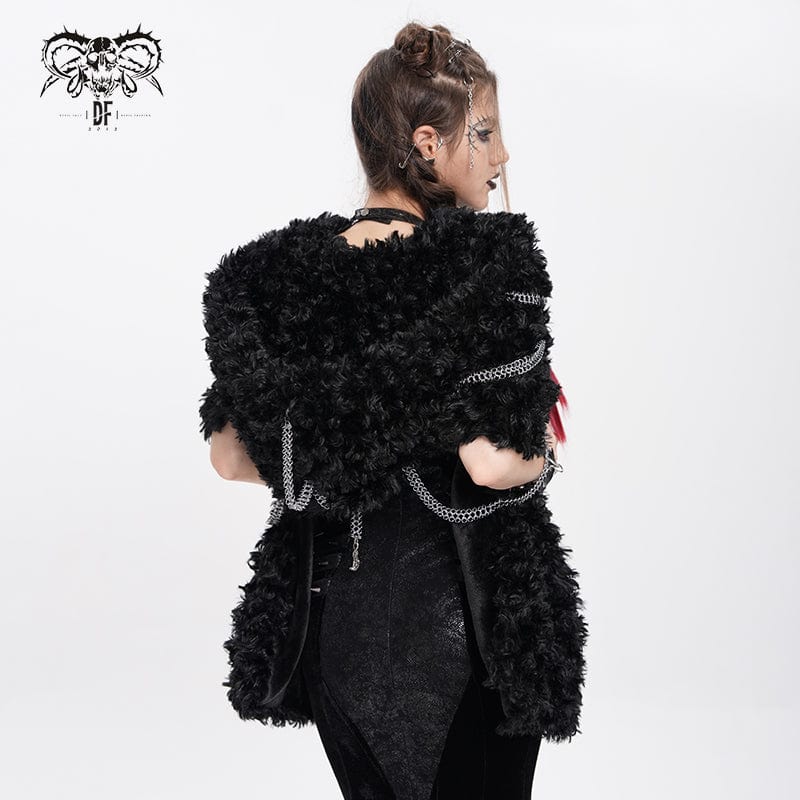 Women's Gothic Fluffy Chain Hooded Cape - Image 4