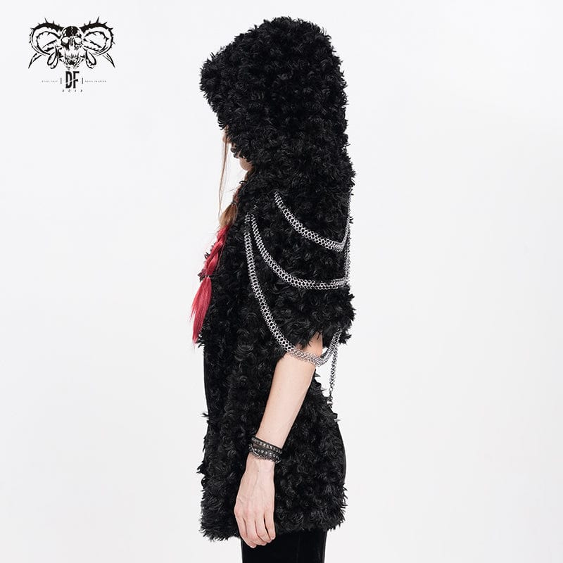 Women's Gothic Fluffy Chain Hooded Cape - Image 5