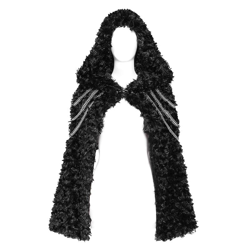 Women's Gothic Fluffy Chain Hooded Cape - Image 8