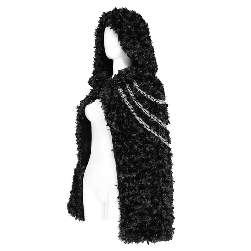 Women's Gothic Fluffy Chain Hooded Cape - Image 9
