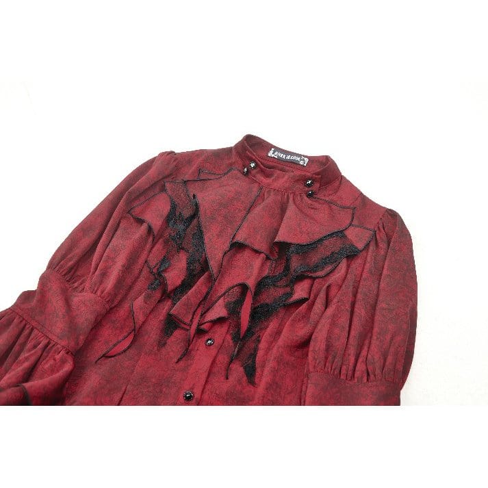 Women's Gothic Frilly Lace Long Sleeved Shirt Red - Image 10
