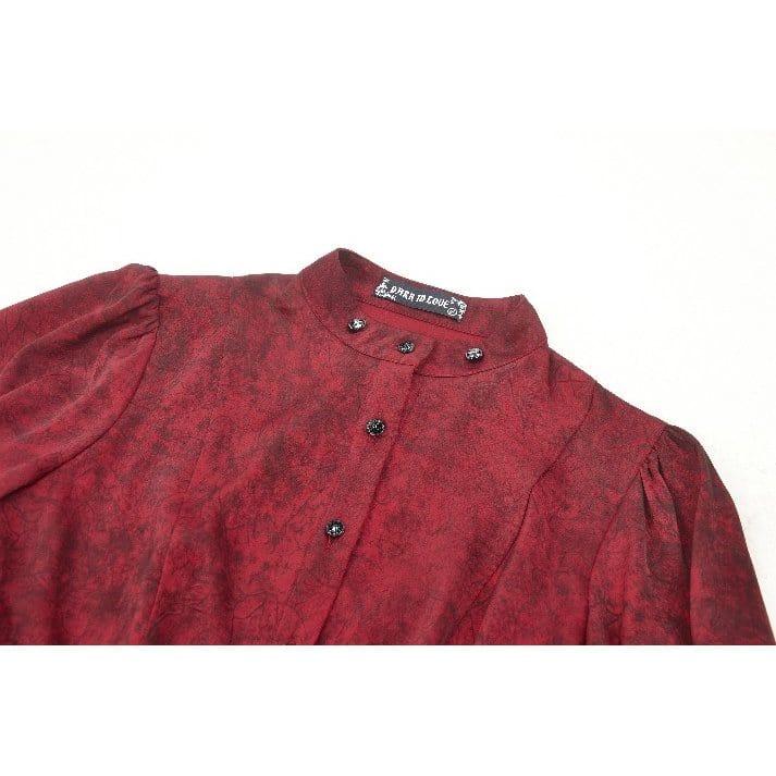 Women's Gothic Frilly Lace Long Sleeved Shirt Red - Image 11