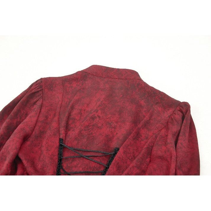 Women's Gothic Frilly Lace Long Sleeved Shirt Red - Image 12