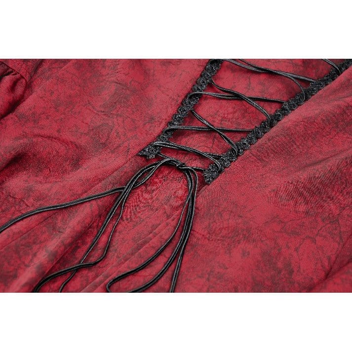 Women's Gothic Frilly Lace Long Sleeved Shirt Red - Image 14
