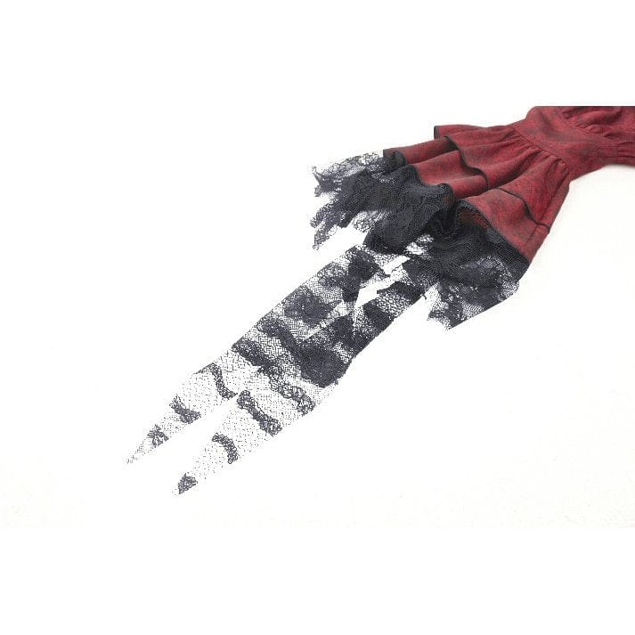 Women's Gothic Frilly Lace Long Sleeved Shirt Red - Image 16