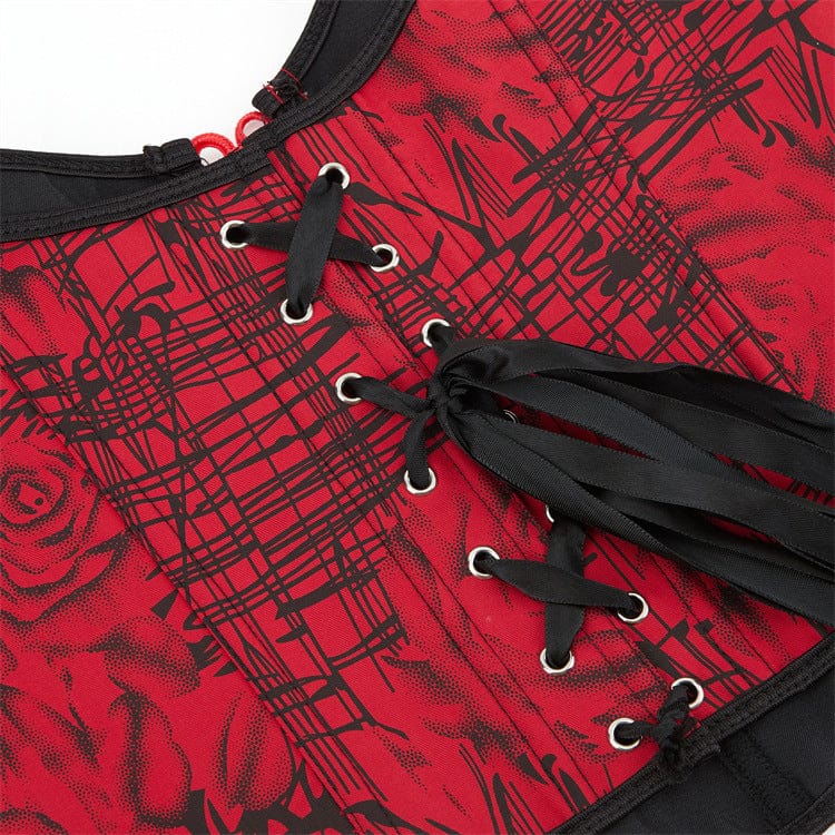 Women's Gothic Frog Graffiti Printed Lace-up Overbust Corset - Image 7