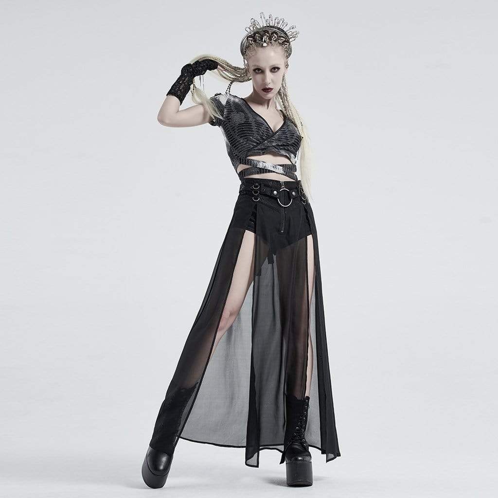 Women's Gothic Front Zip Shorts With Overskirts - Image 4