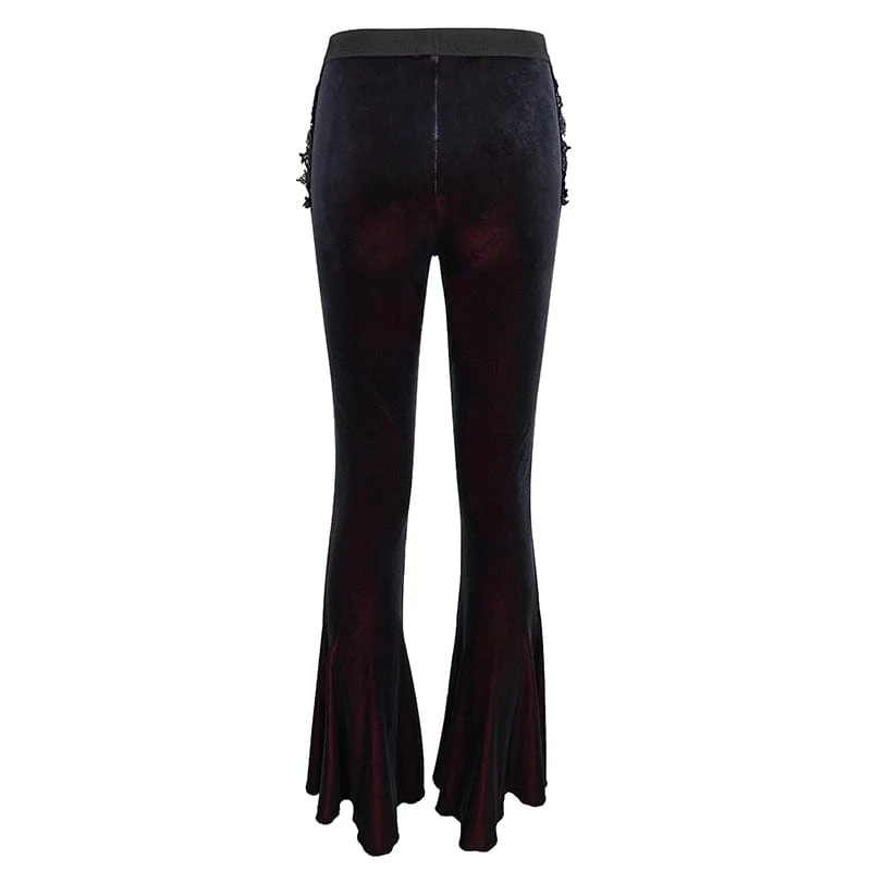 Women's Gothic Front Zip Side Cutout Velet Bell-bottoms - Image 7