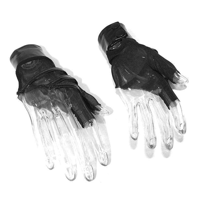 Women's Gothic Full Mesh PU Irregular Gloves - Image 4