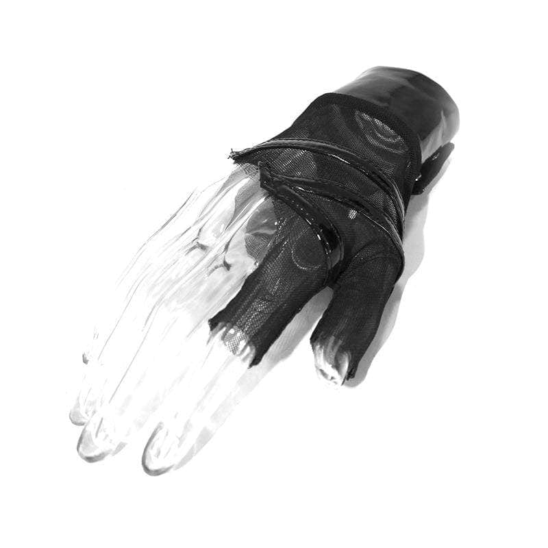 Women's Gothic Full Mesh PU Irregular Gloves - Image 5
