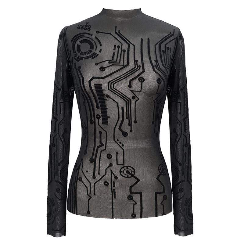 Women's Gothic Full Sleeves High Neck Sheer Lace Tops - Image 4