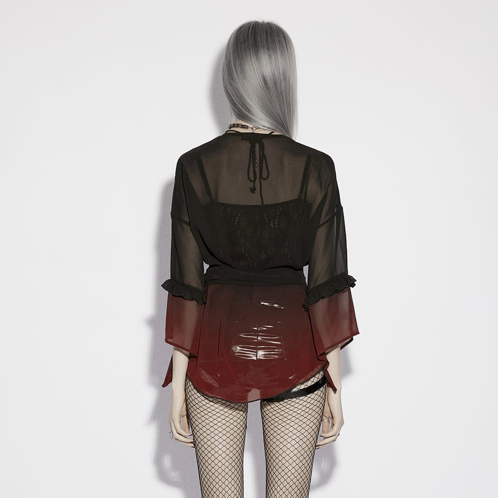 Women's Gothic Gradient Flared Sleeve Sheer Chiffon Shirt - Image 3