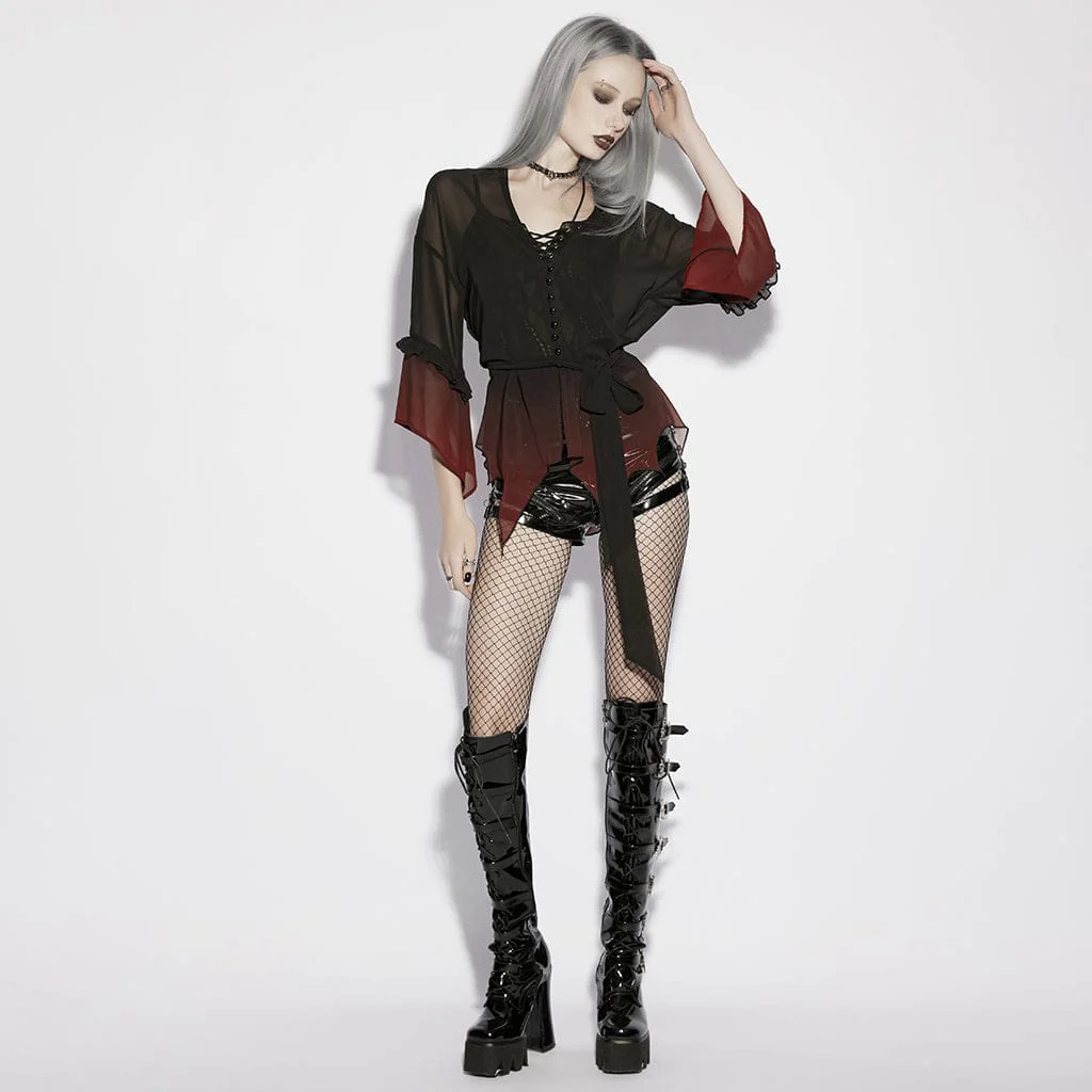 Women's Gothic Gradient Flared Sleeve Sheer Chiffon Shirt - Image 4