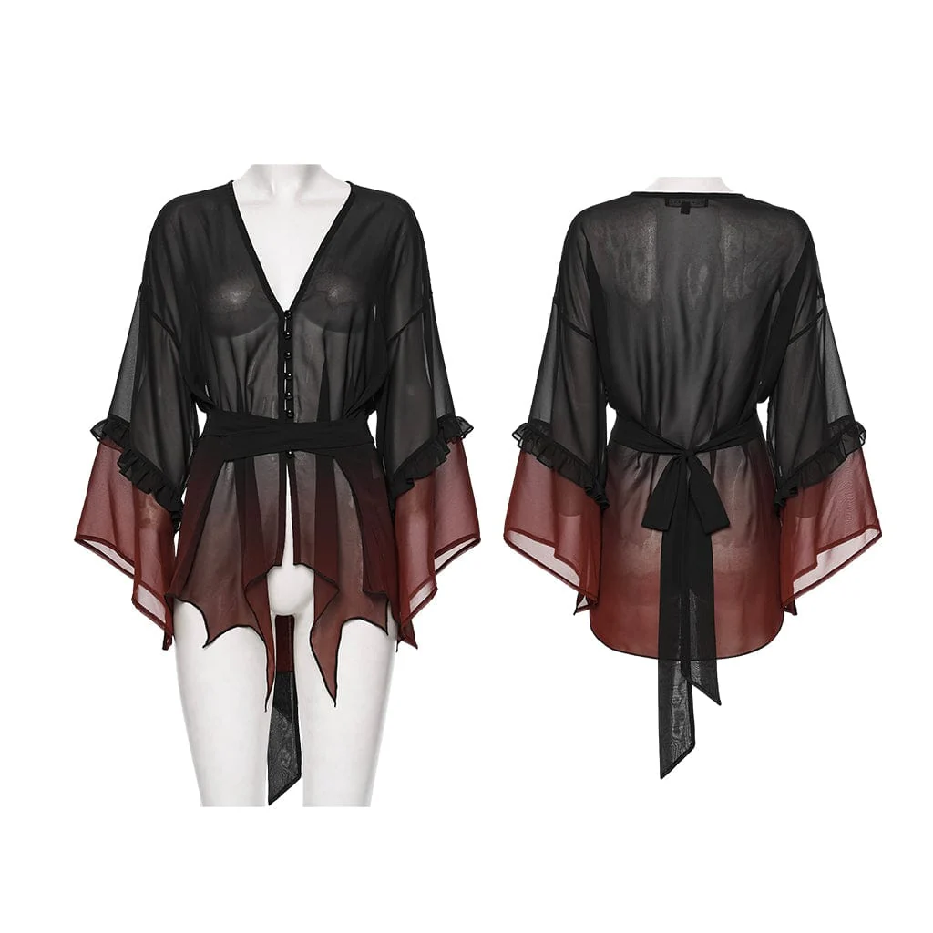 Women's Gothic Gradient Flared Sleeve Sheer Chiffon Shirt - Image 5