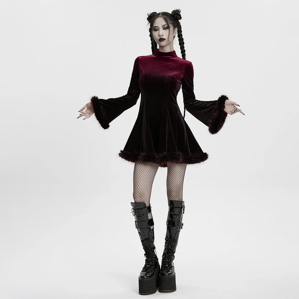 Women's Gothic Gradient Velvet Dress Red - Image 4