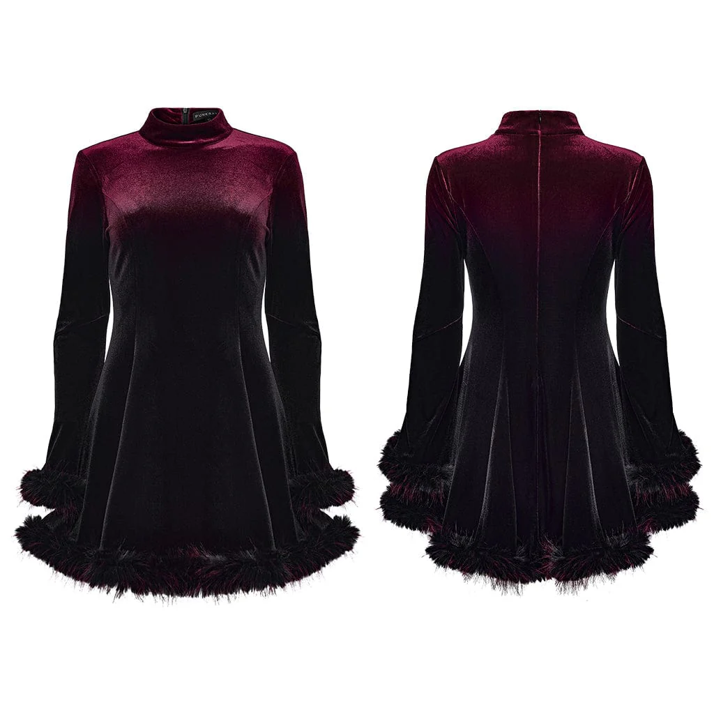 Women's Gothic Gradient Velvet Dress Red - Image 5