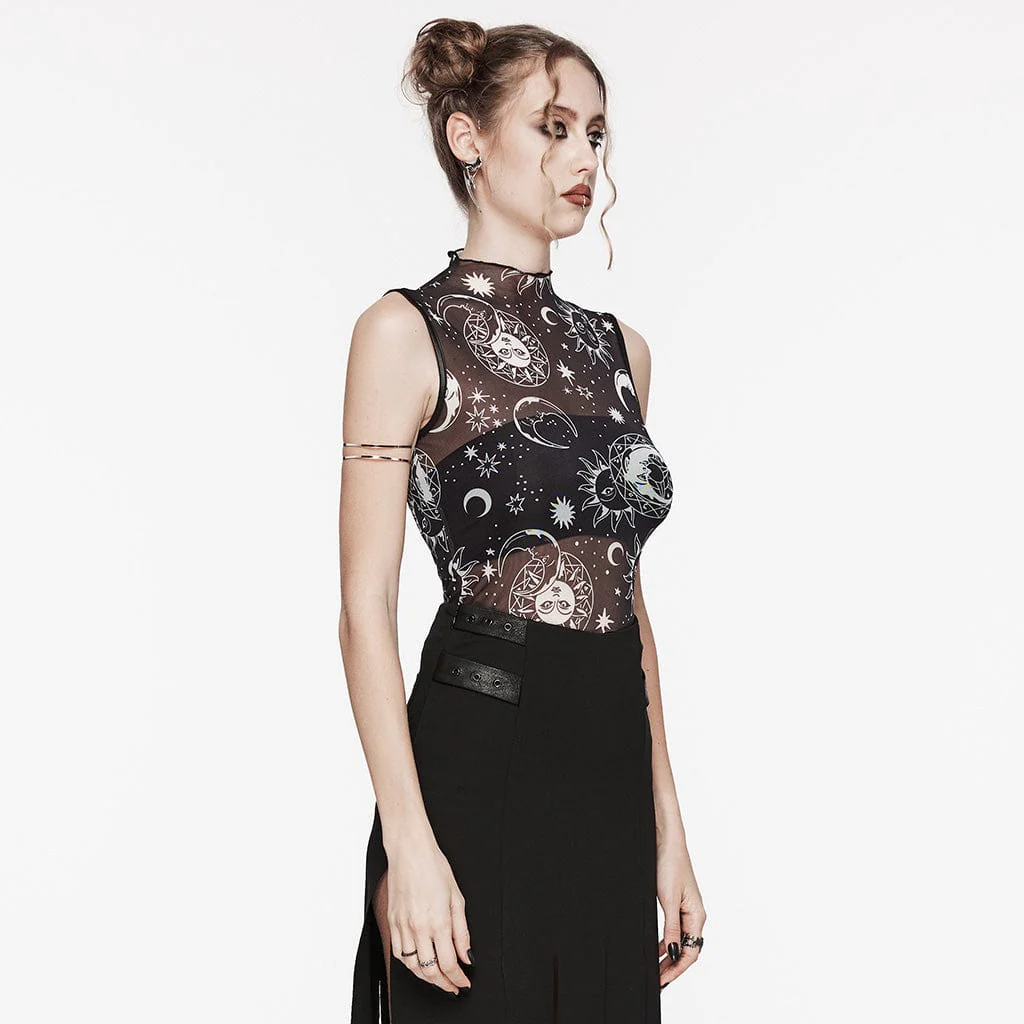 Women's Gothic Half-high Collar Sun Mesh Tank Top - Image 2