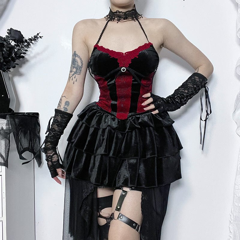 Women's Gothic Halterneck Contrast Color Splice Vest - Image 4