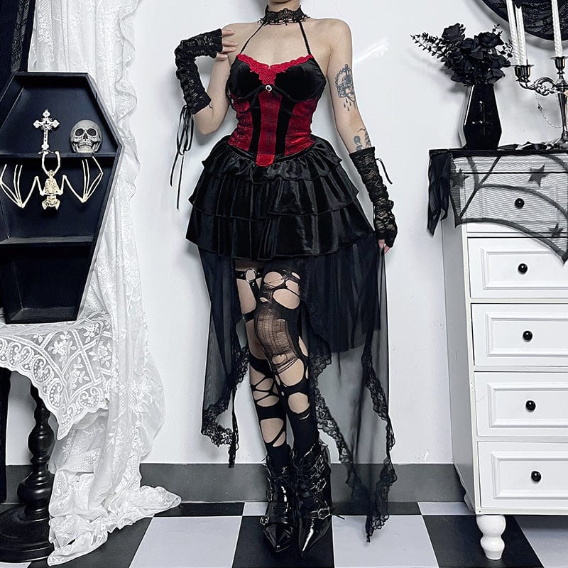 Women's Gothic Halterneck Contrast Color Splice Vest - Image 5