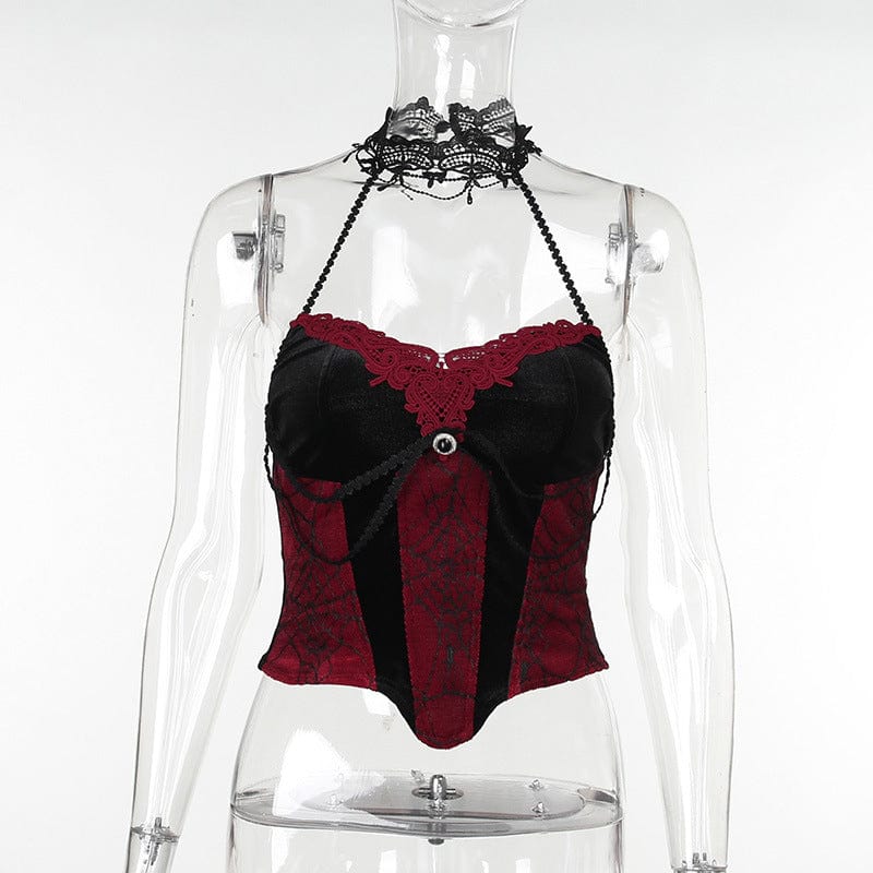 Women's Gothic Halterneck Contrast Color Splice Vest - Image 9