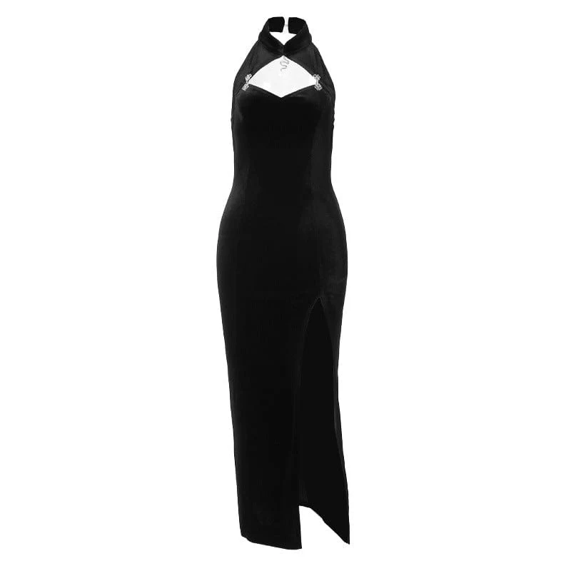 Women's Gothic Halterneck Cutout Slit Maxi Dress - Image 11