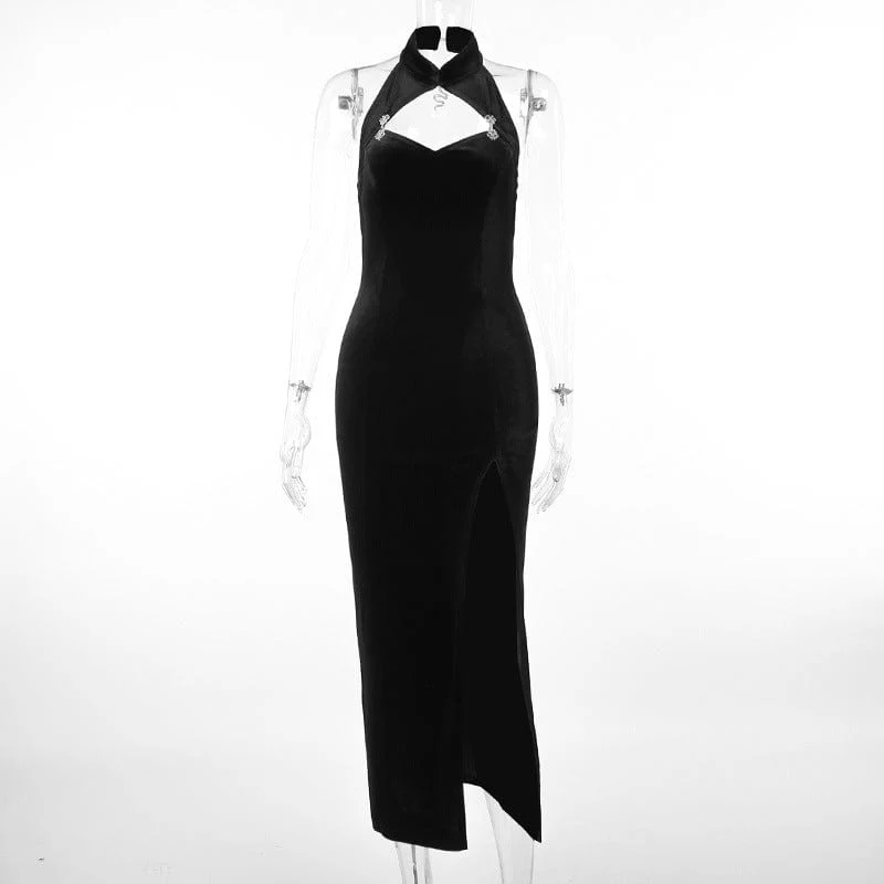 Women's Gothic Halterneck Cutout Slit Maxi Dress - Image 12