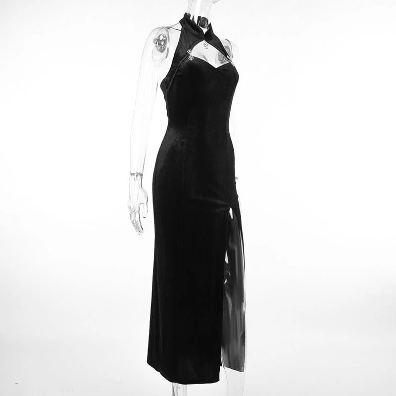 Women's Gothic Halterneck Cutout Slit Maxi Dress - Image 13
