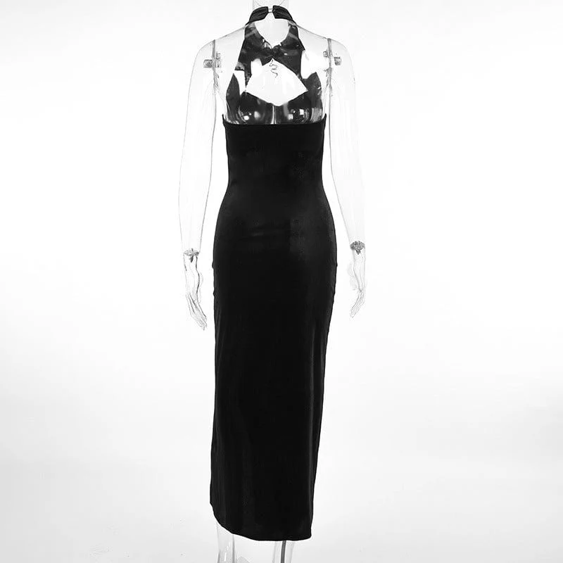 Women's Gothic Halterneck Cutout Slit Maxi Dress - Image 14