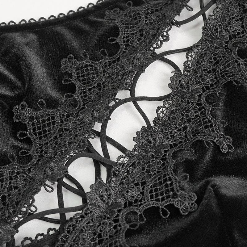 Women's Gothic Halterneck Fluffy Splice Velvet Dress - Image 10