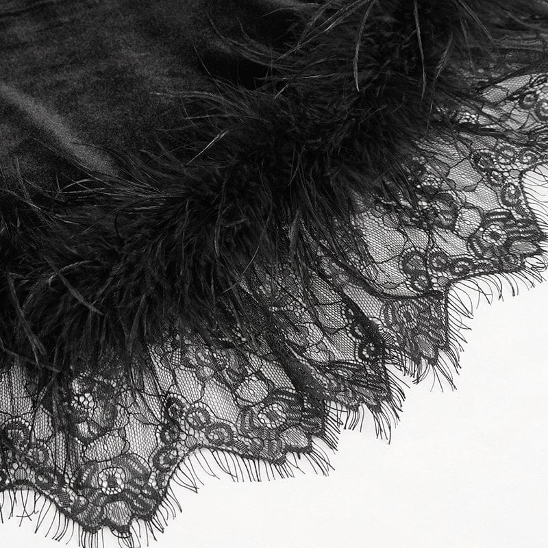 Women's Gothic Halterneck Fluffy Splice Velvet Dress - Image 11