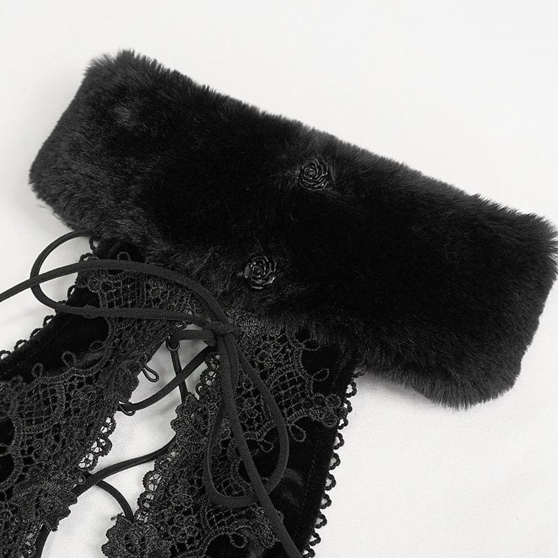 Women's Gothic Halterneck Fluffy Splice Velvet Dress - Image 12