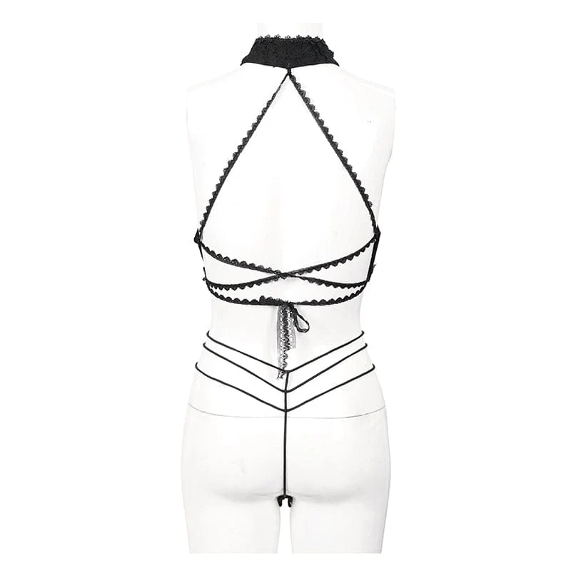 Women's Gothic Halterneck Lace Bra Lingerie Set - Image 9
