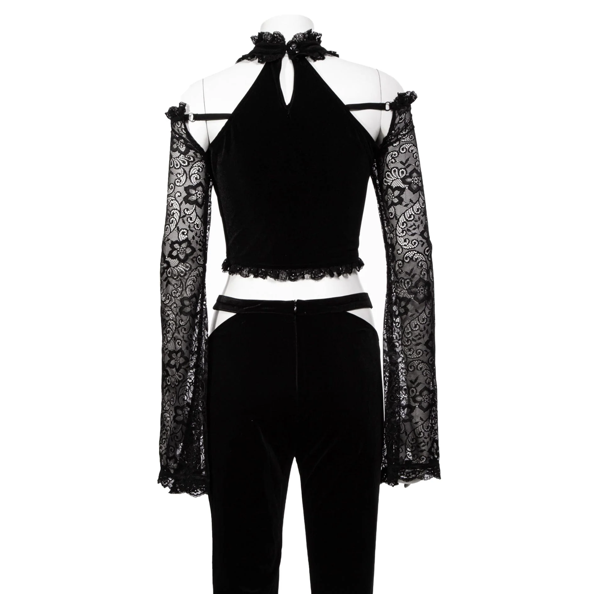 Women's Gothic Halterneck  Lace Long Sleeved Crop Top - Image 6