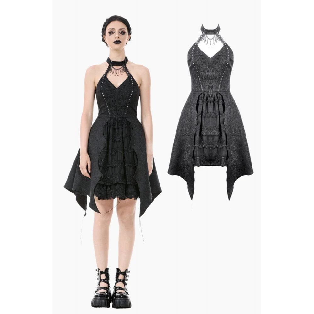 Women's Gothic Halterneck Lace Party Dress Graduation Dress