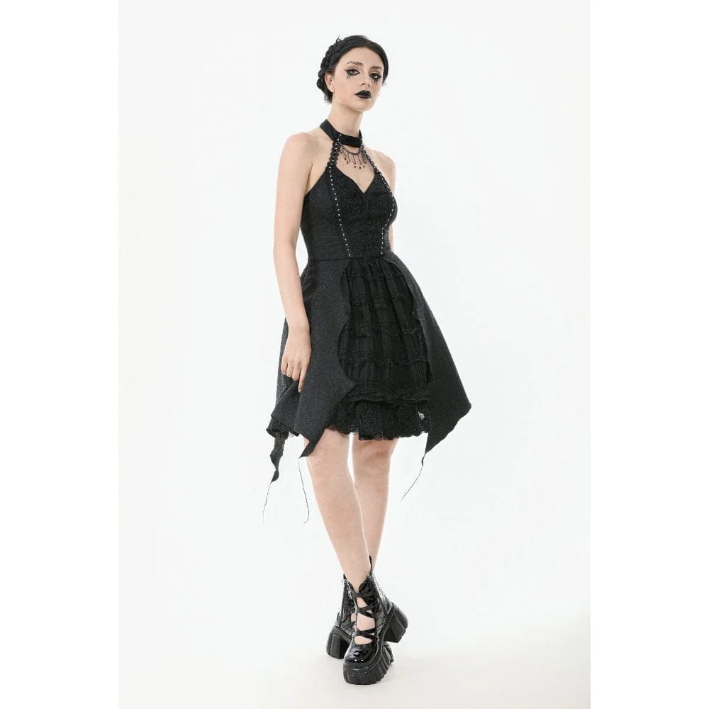 Women's Gothic Halterneck Lace Party Dress Graduation Dress - Image 10