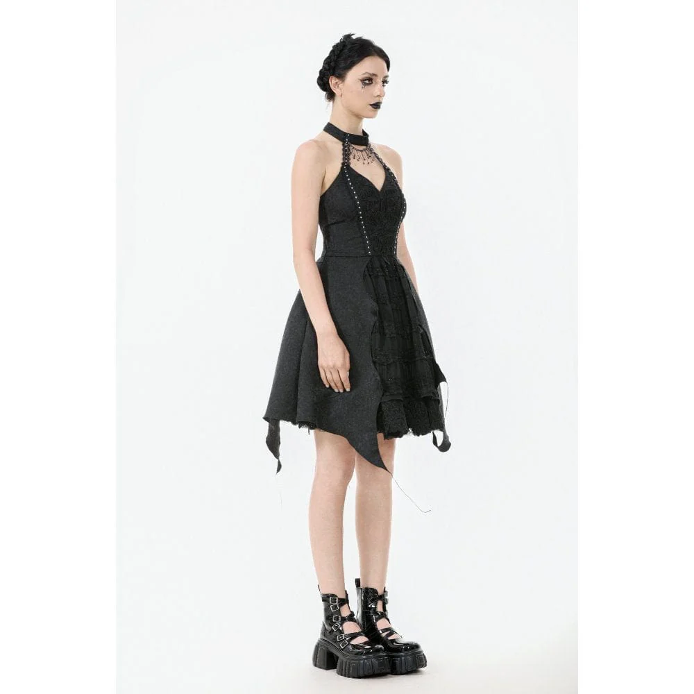 Women's Gothic Halterneck Lace Party Dress Graduation Dress - Image 11