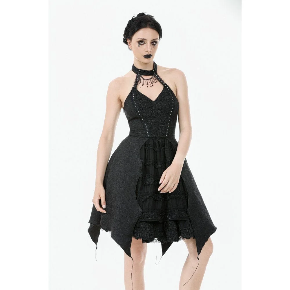 Women's Gothic Halterneck Lace Party Dress Graduation Dress - Image 2