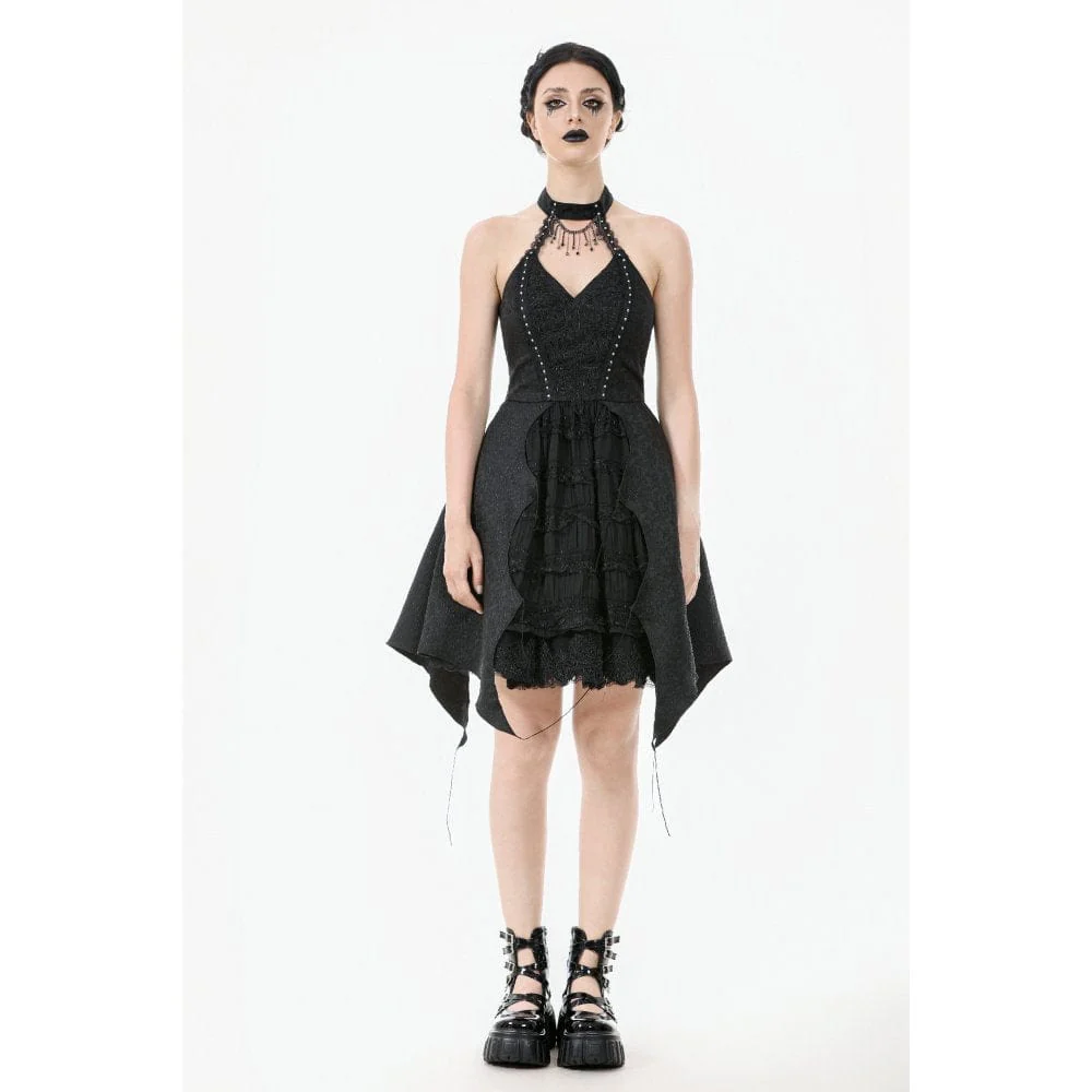 Women's Gothic Halterneck Lace Party Dress Graduation Dress - Image 4