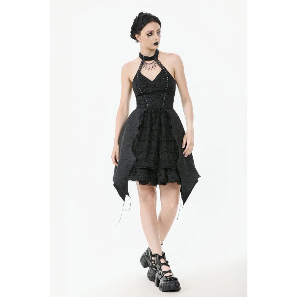 Women's Gothic Halterneck Lace Party Dress Graduation Dress - Image 5