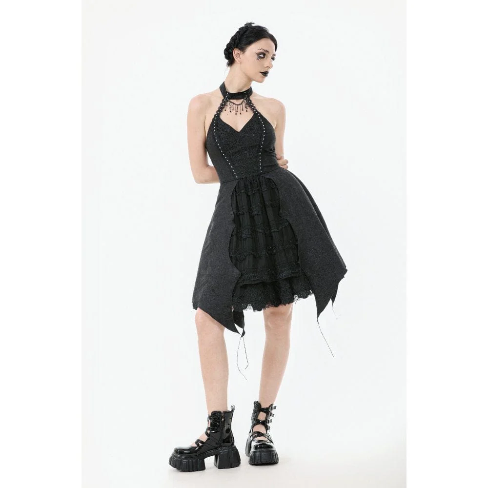 Women's Gothic Halterneck Lace Party Dress Graduation Dress - Image 6