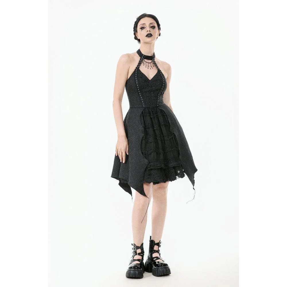 Women's Gothic Halterneck Lace Party Dress Graduation Dress - Image 7